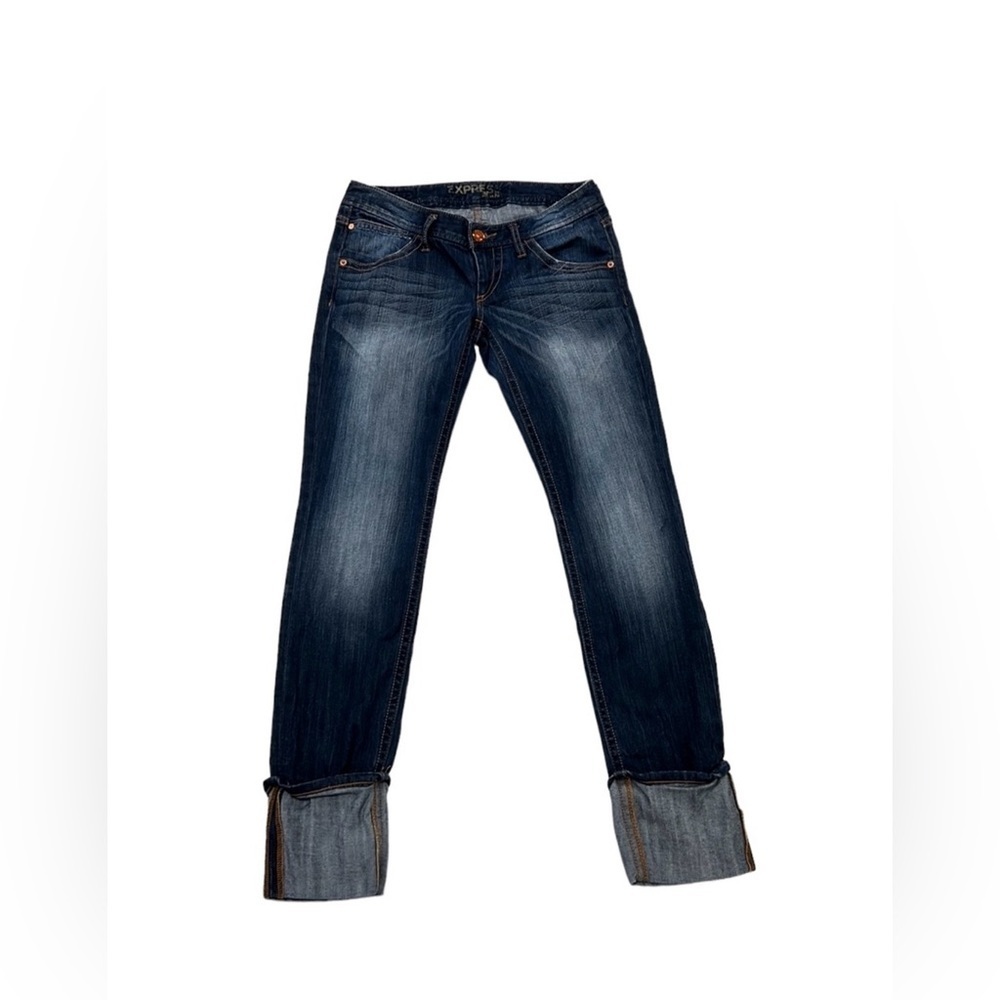 Express Jeans | Express Distressed Cuffed Hem Denim Jeans Size 0